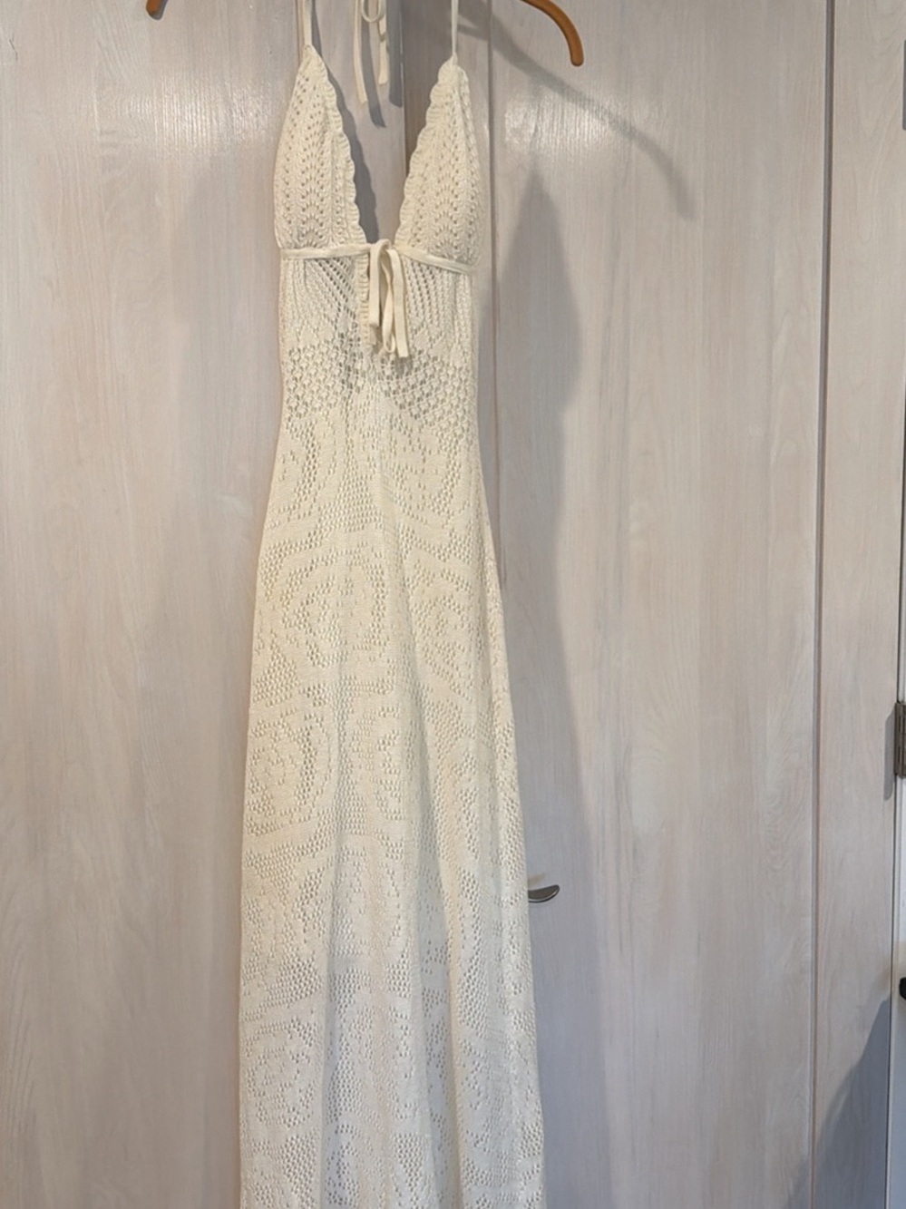 Guess Cream Crochet Halter Maxi Dress